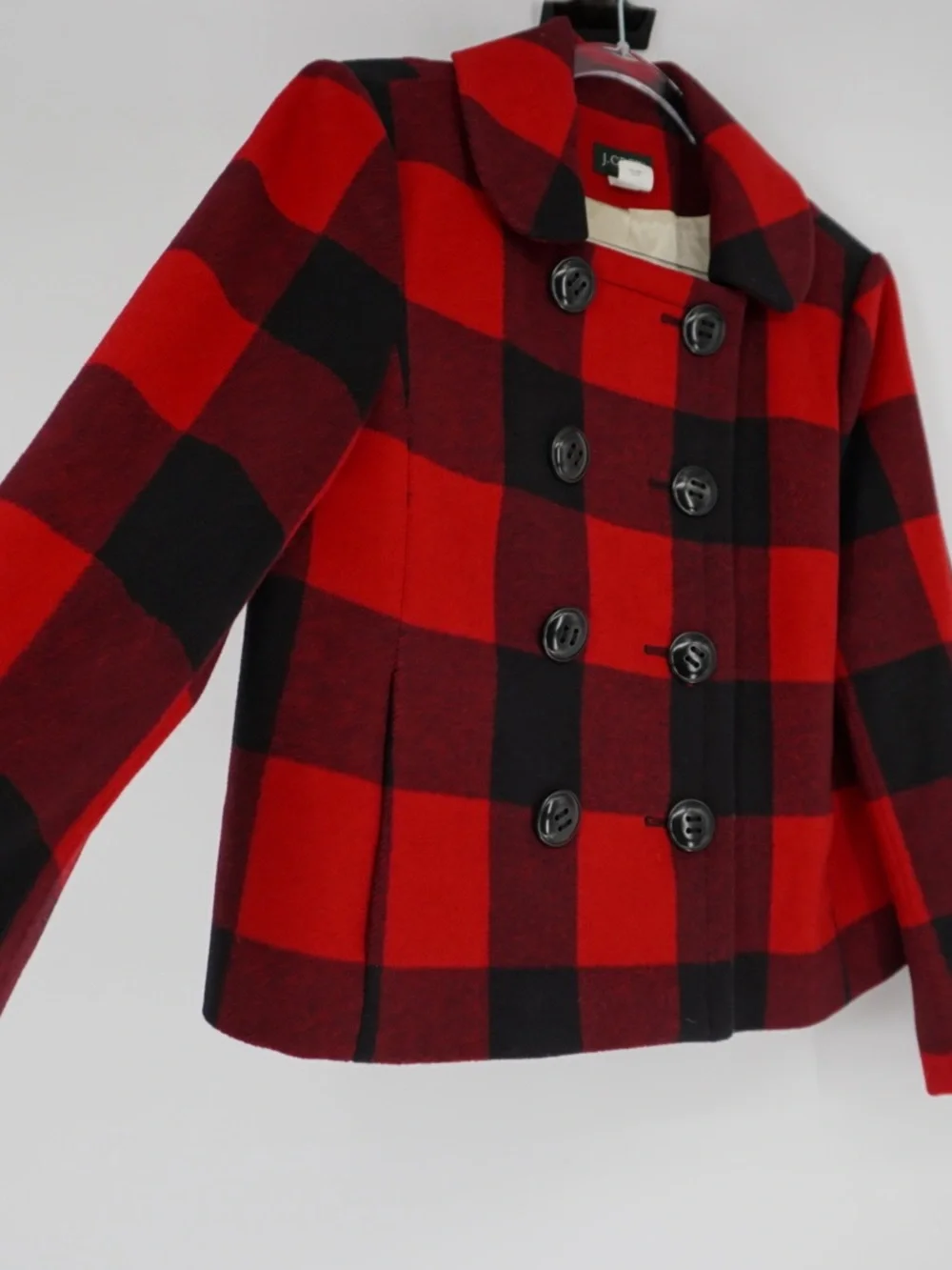 J.Crew 100% Wool Double Breasted Buffalo check plaid peacoat Jacket Size 12 - Picture 8 of 13